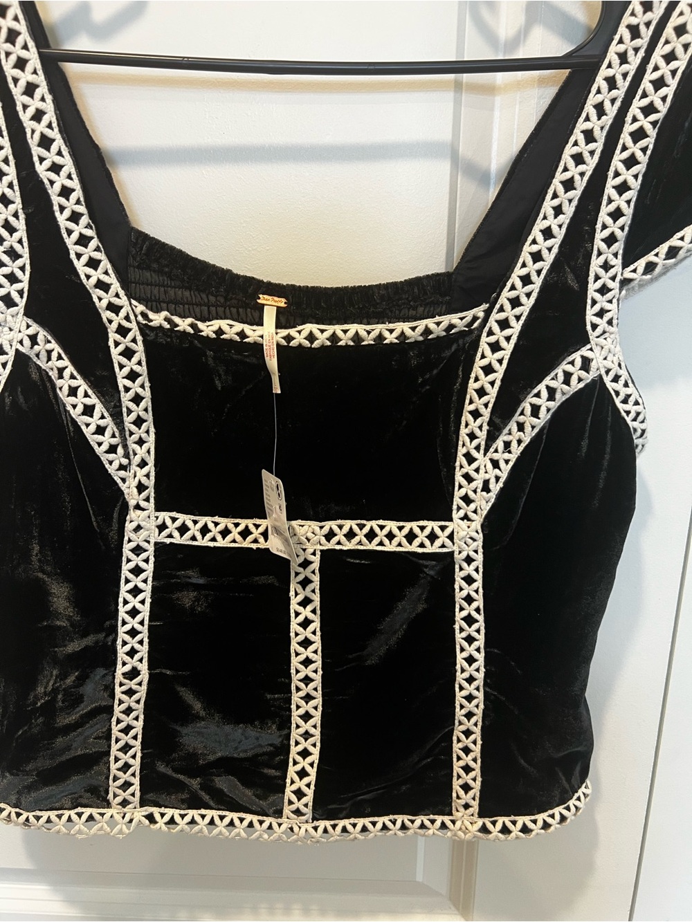 NWT Free People Tyler Velvet Corset Cropped Top with Cream Trim - Picture 9 of 13